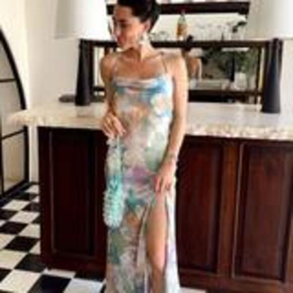 12Th Tribe Dresses & Skirts - 12Th Tribe - Natalia Pastel Floral Printed Maxi Dress - XS in Green